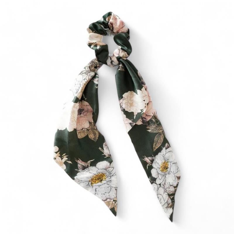 Chouchou Foulard Cheveux Vert et Rose Poudré 