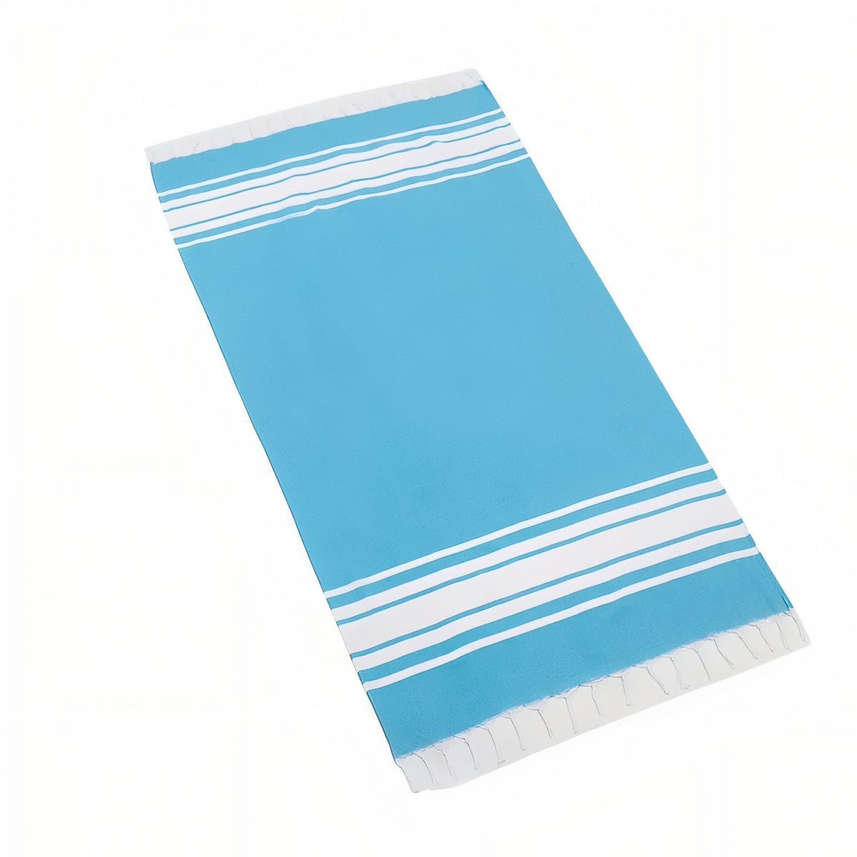 Fouta de Plage Ligné Bicolore à Franges vue du produit entier - Bleu Cyan