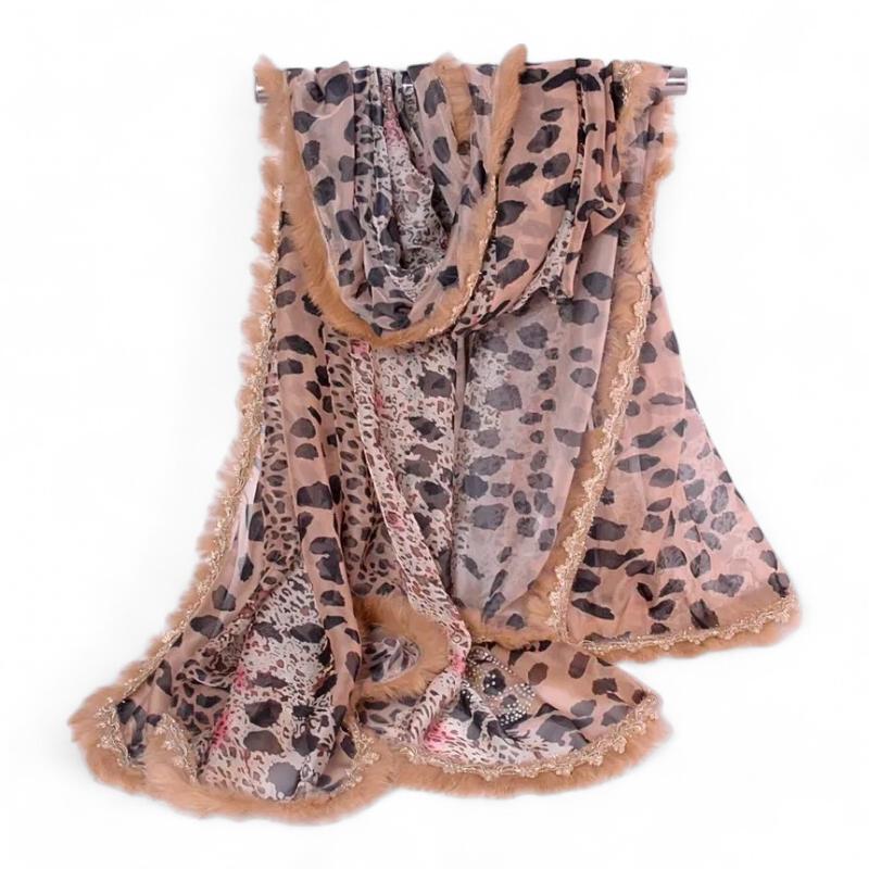 Foulard Imprimé Léopard Beige et Noir 150*120cm