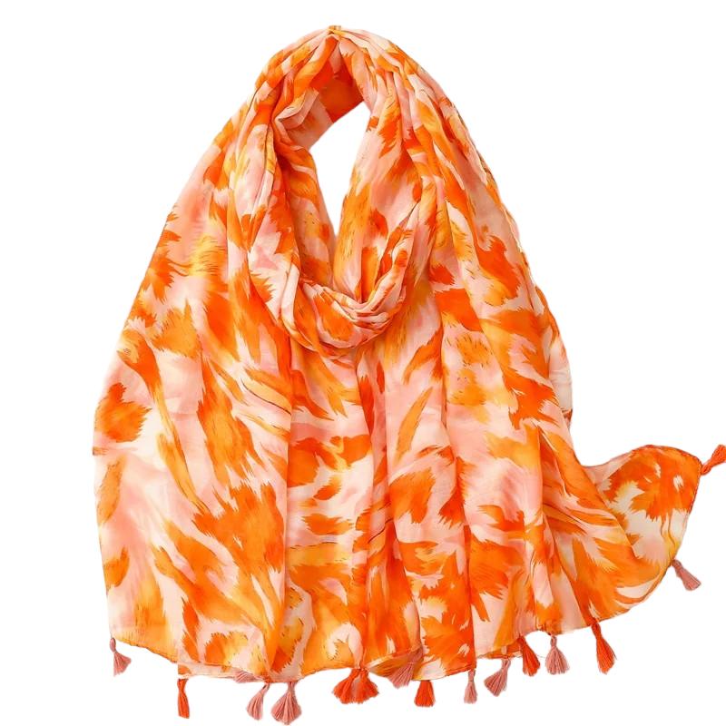 Chèche Pompon Orange et Rose 180*90cm