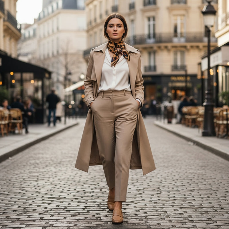 Foulard Femme Motif Léopard mise en scène urbaine - Marron - Ivoire