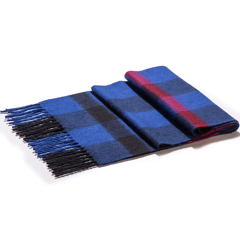 Echarpe Laine à Carreaux Homme - Bleu et Rouge - 180*30cm