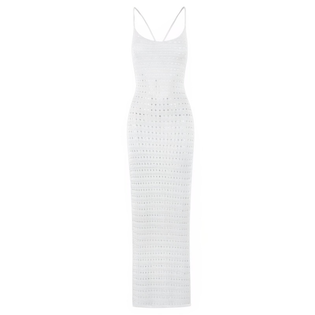 Robe Crochet Colorée à Dos Nu - Blanc