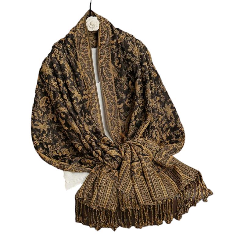 Foulard Indien Femme Noir et Doré 