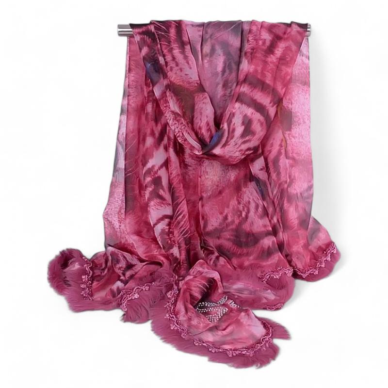 Foulard Imprimé Léopard Rose et Violet 150*120cm