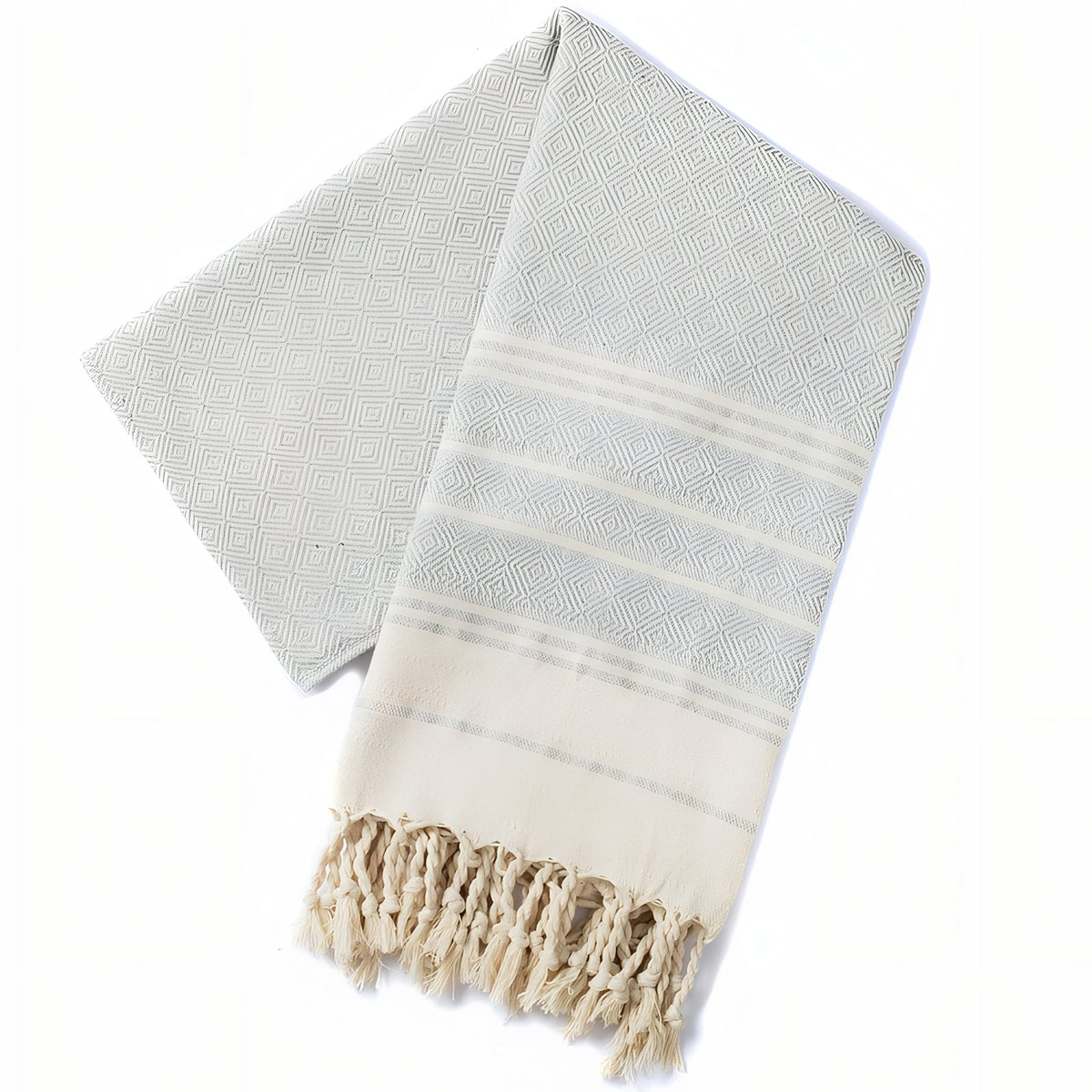 Fouta de Plage Rayures Asymétriques et Franges - Gris - 180*100cm