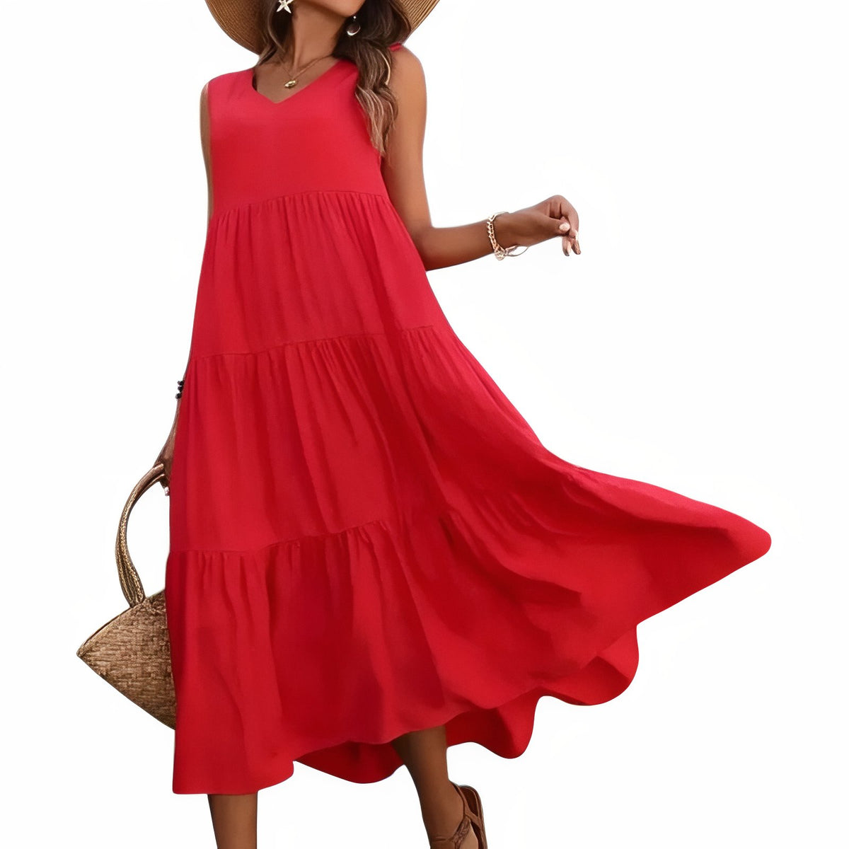 Robe de Plage à Volant - Rouge