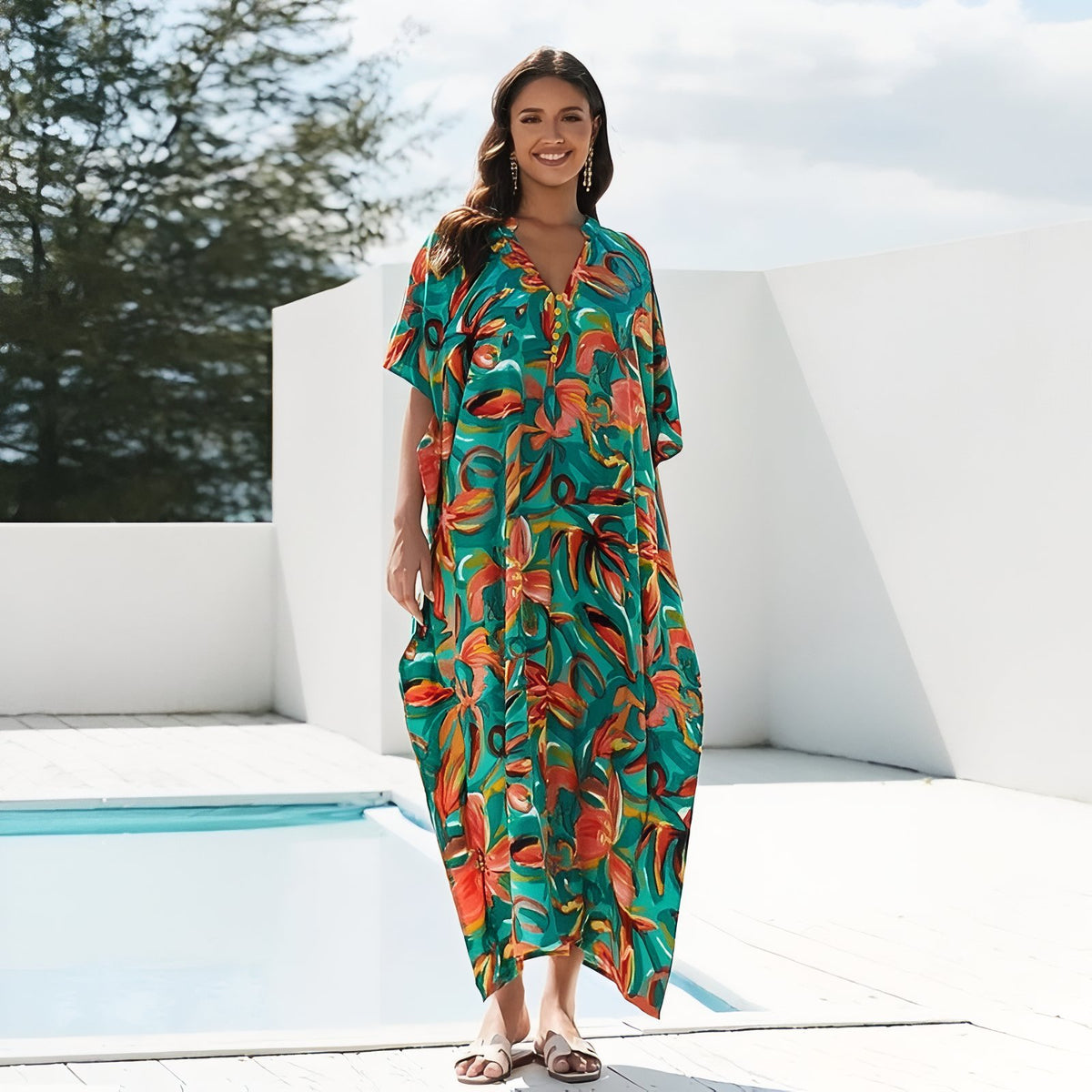 Robe de Plage Extra Large portée à la main - Vert