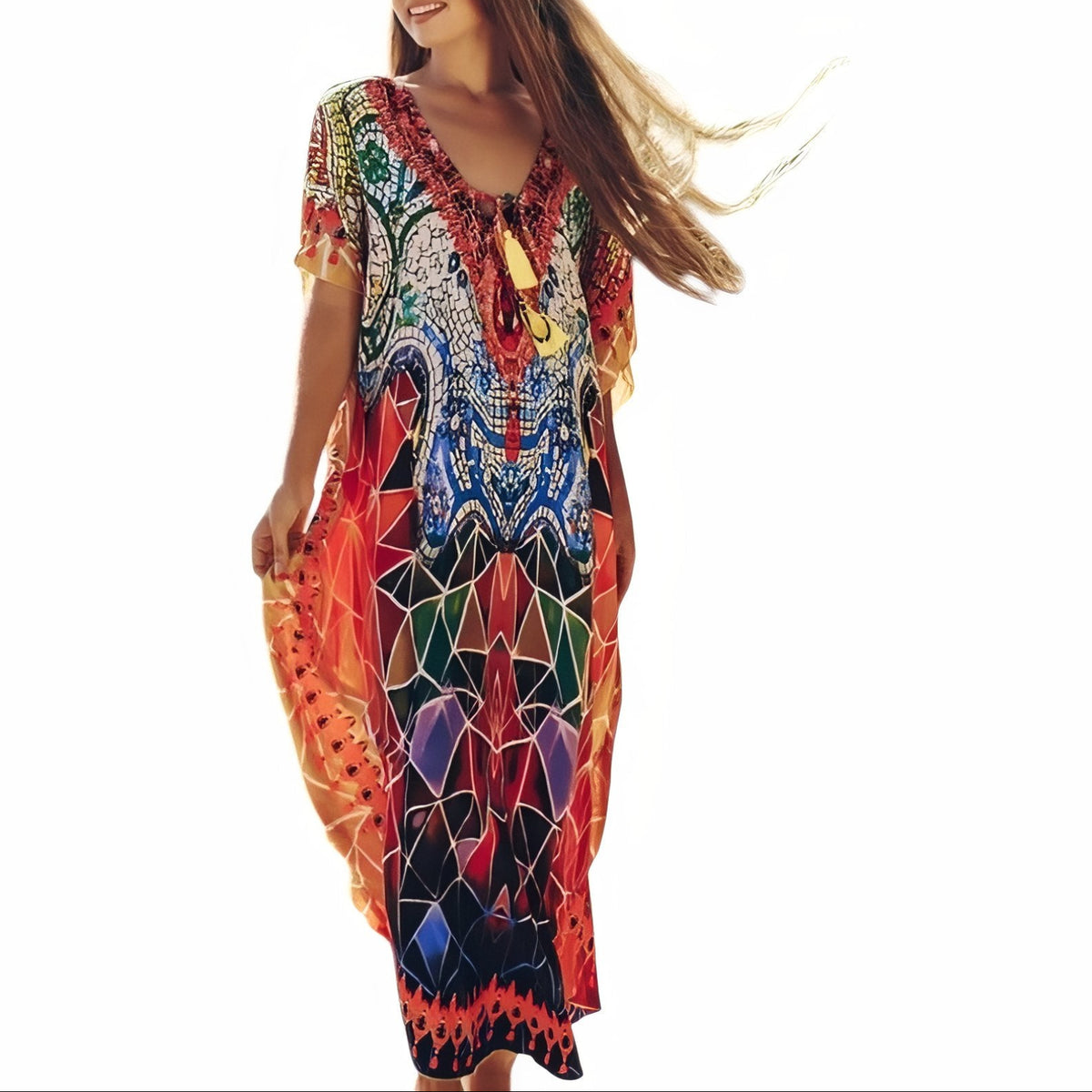 Robe Paréo aux Motifs Africains - Orange - Unique