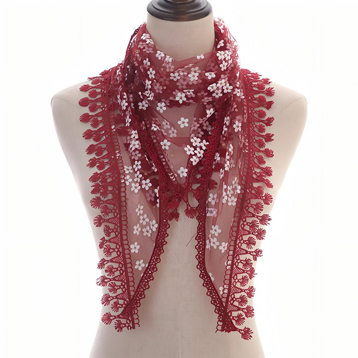 Foulard Triangle Dentelle - Bordeaux - 160*50cm