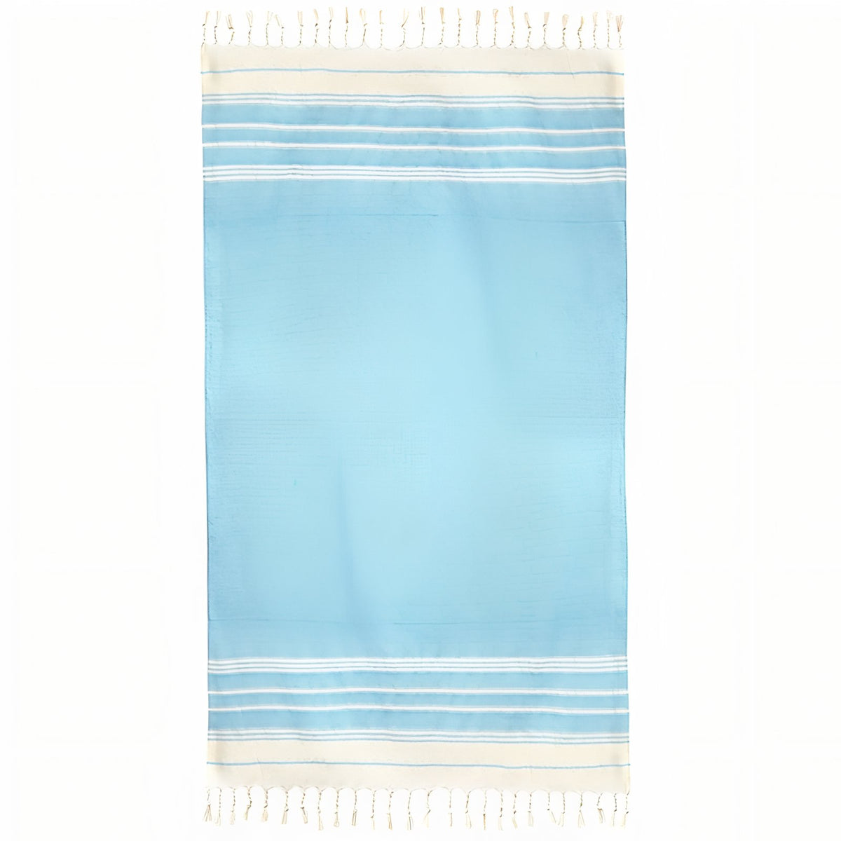 Fouta de Plage Rayures Asymétriques et Franges vue entière sur fond blanc - Bleu
