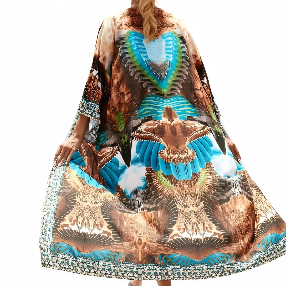 Kimono de Plage Grande Taille Imprimé Eté - Aigle Sauvage - Unique
