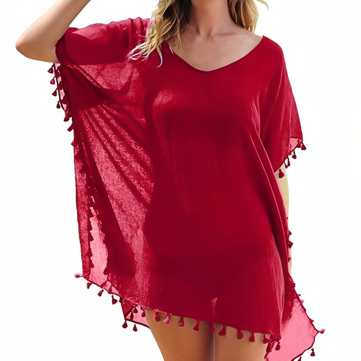Robe Paréo à Pompons - Rouge - Unique