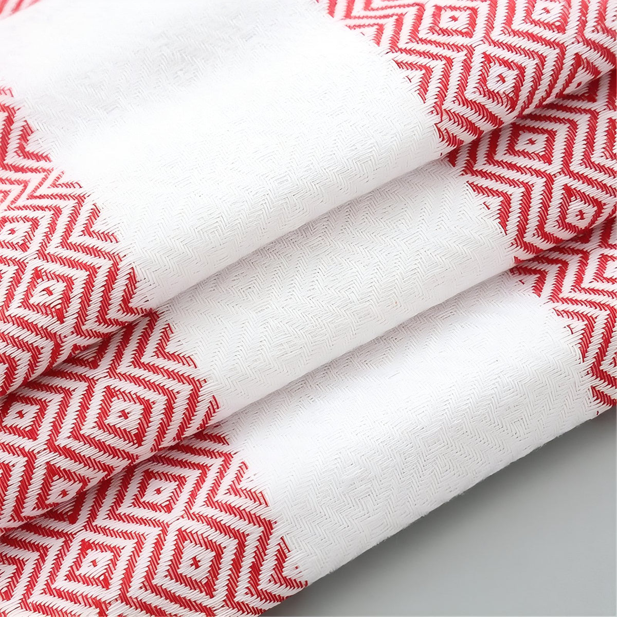 Fouta de Plage Eponge détails motifs rouges - Gris Clair - Rouge - Vert - Rose - Noir - Bleu Marine