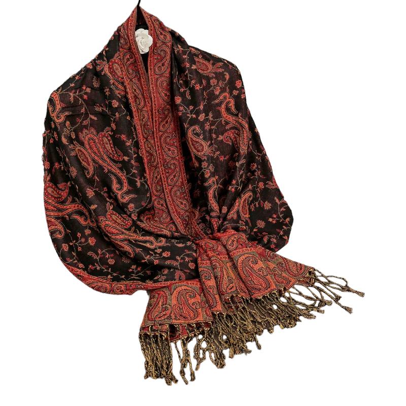 Foulard Motif Ethnique Rouge et Noir 70x190cm