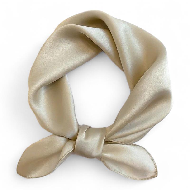 Petit Foulard en Soie Femme Beige Satiné 53*53cm