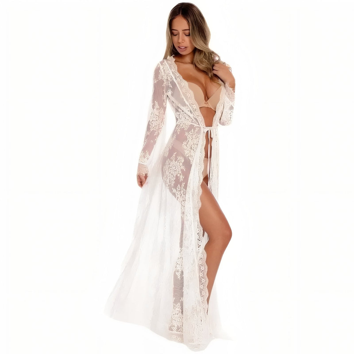 Kimono Cardigan Transparent Effet Brodé - Blanc - Unique