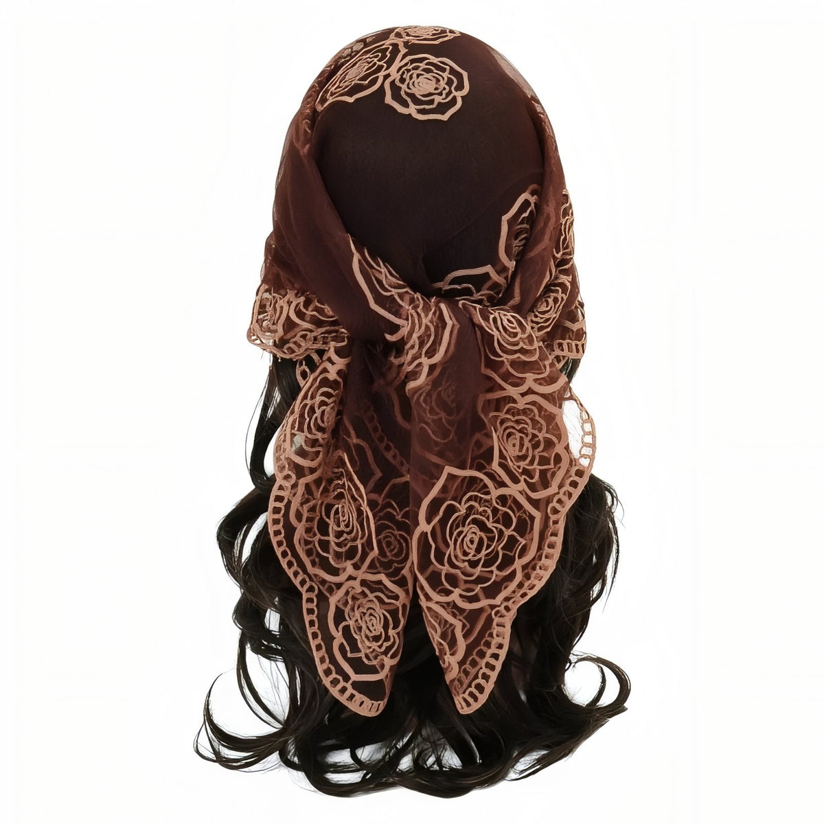 Foulard Cheveux Dentelle - Marron - 80*80cm