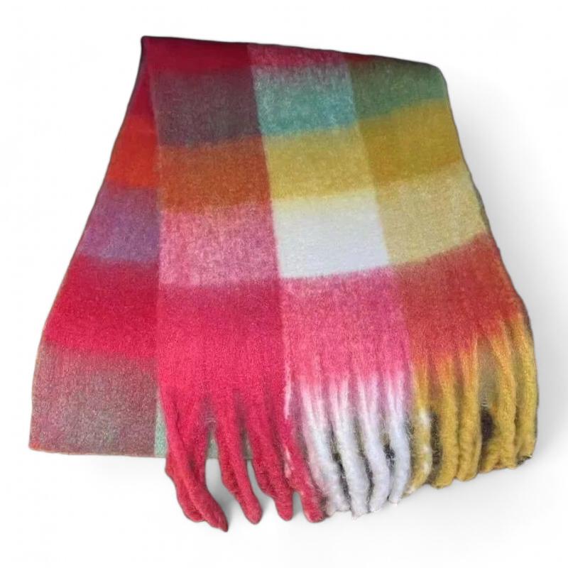 Grande Echarpe Femme Rose et Jaune 220*38cm