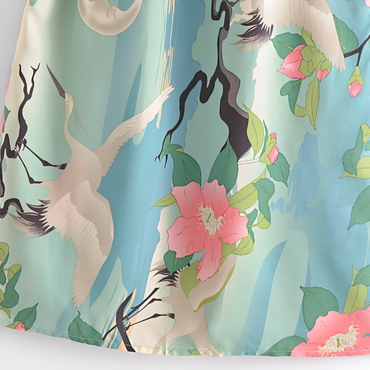 Kimono de Plage Manches Larges Effet Floral détail floral - Vert