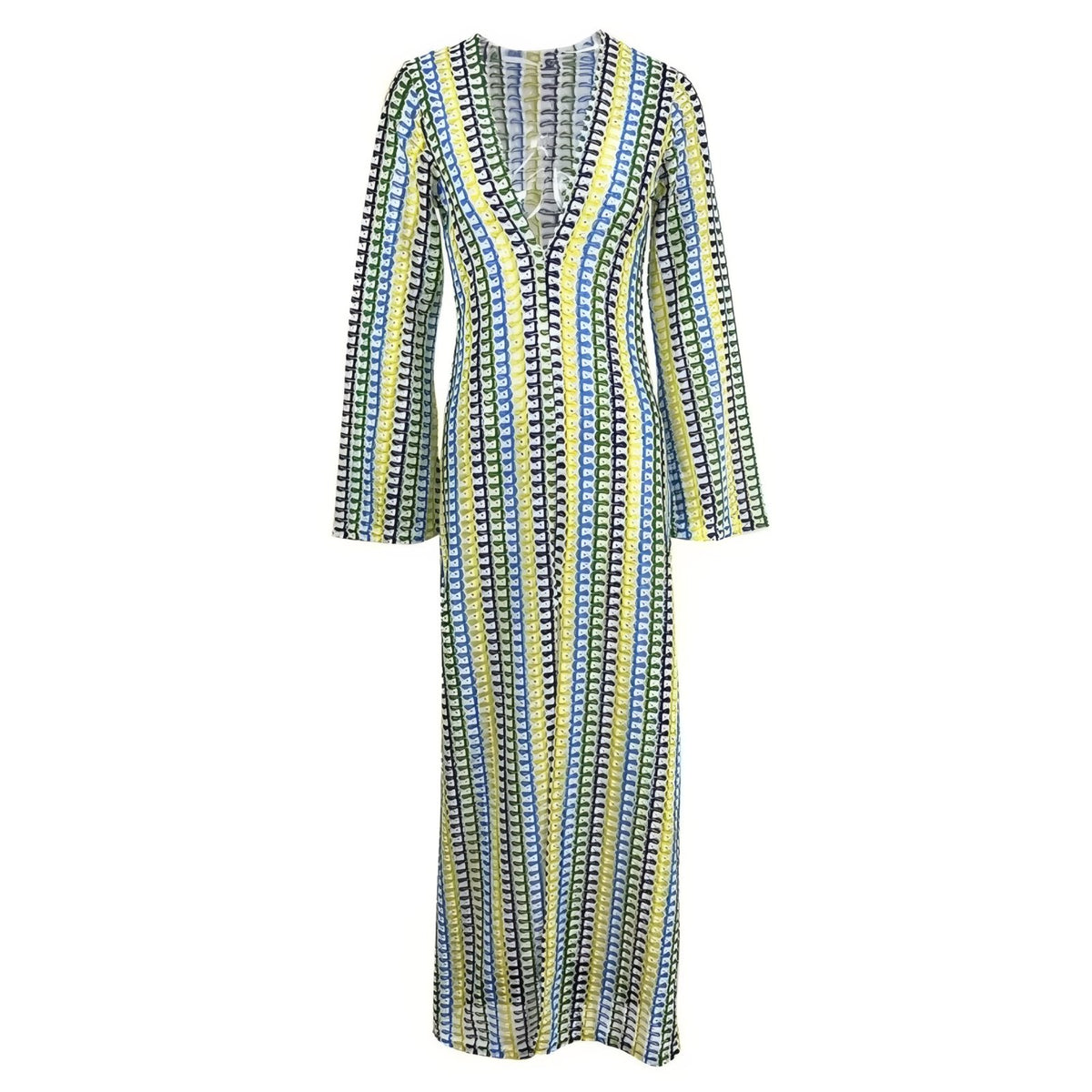 Robe Crochet Colorée à Manches Longues - Vert