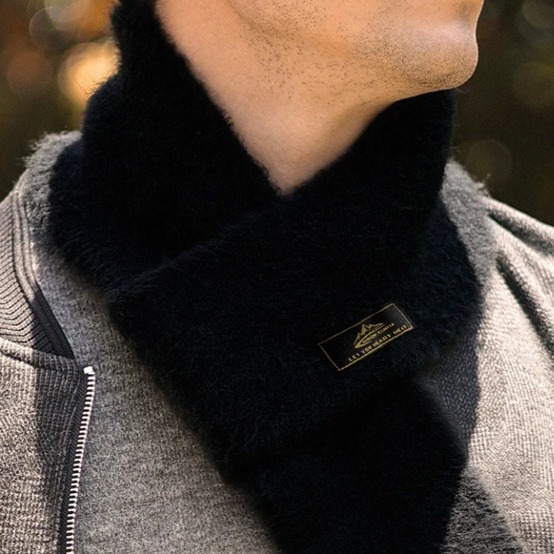 Echarpe Homme Duveteuse portée autour du cou - Beige Sable - Noir Charbon - Gris Foncé