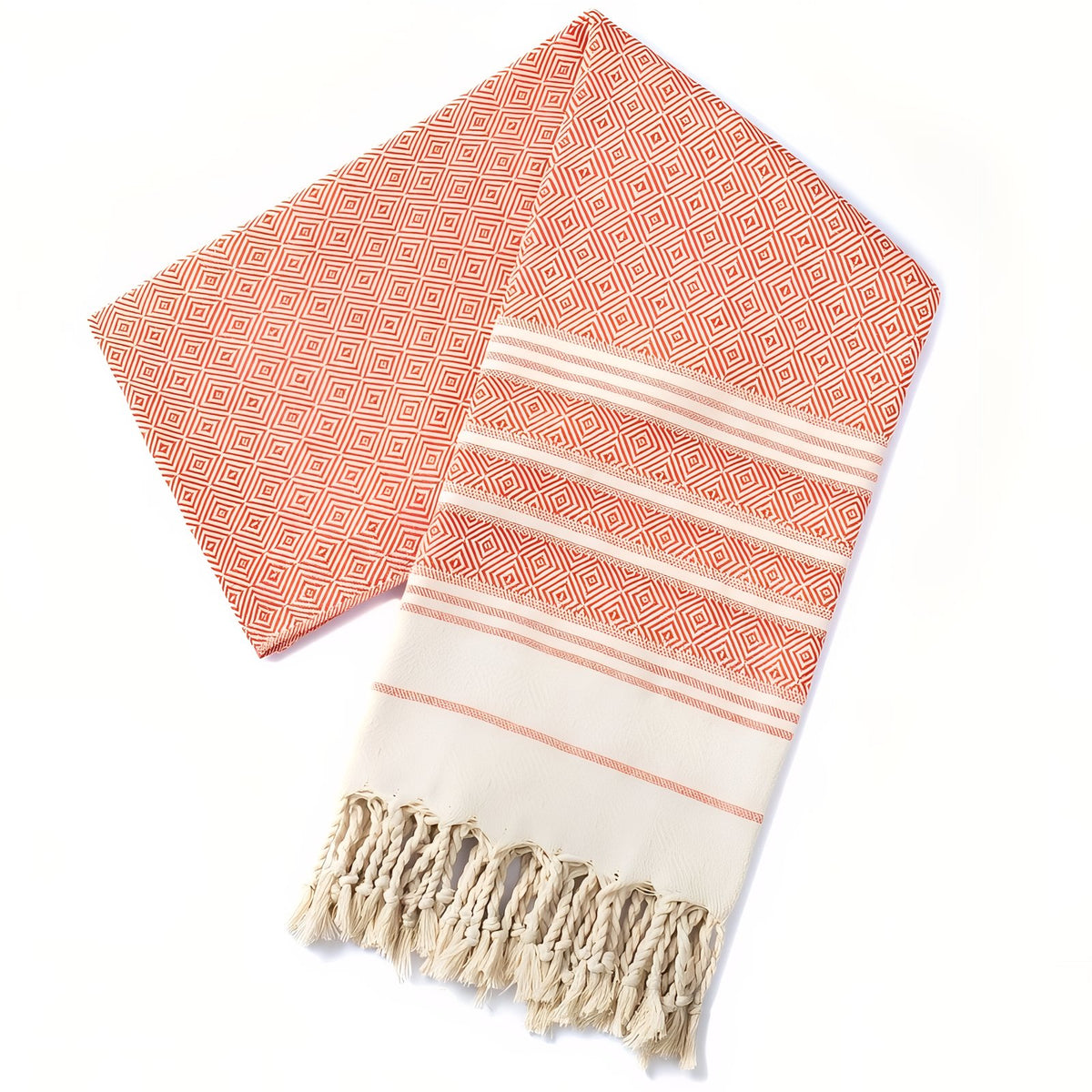 Fouta de Plage en Coton Coloré à Franges - Rouge - 180*100cm