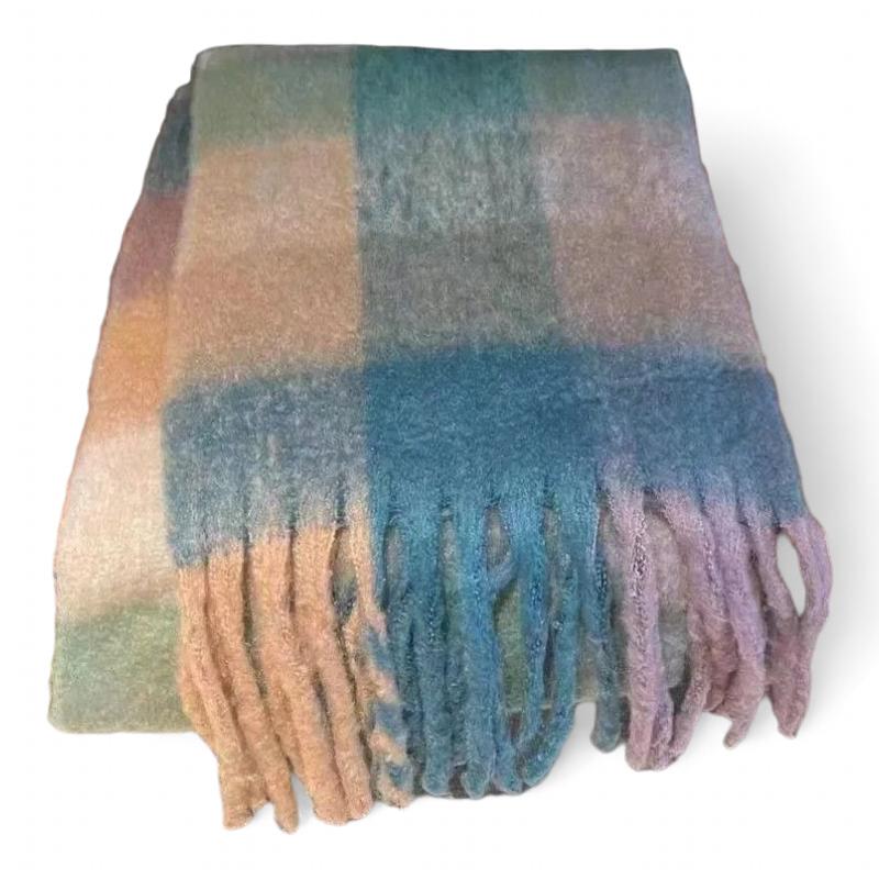 Grande Echarpe Femme Bleu Pâle et Rose Poudré 220*38cm