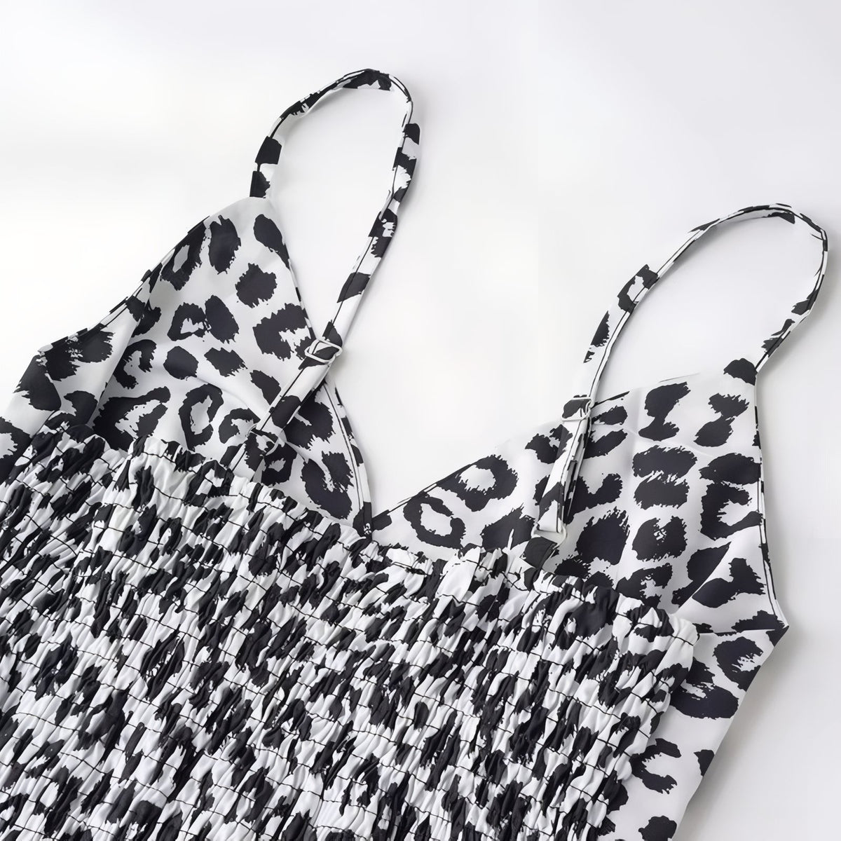 Robe de Plage Léopard gros plan bretelles - Noir et Blanc - Marron