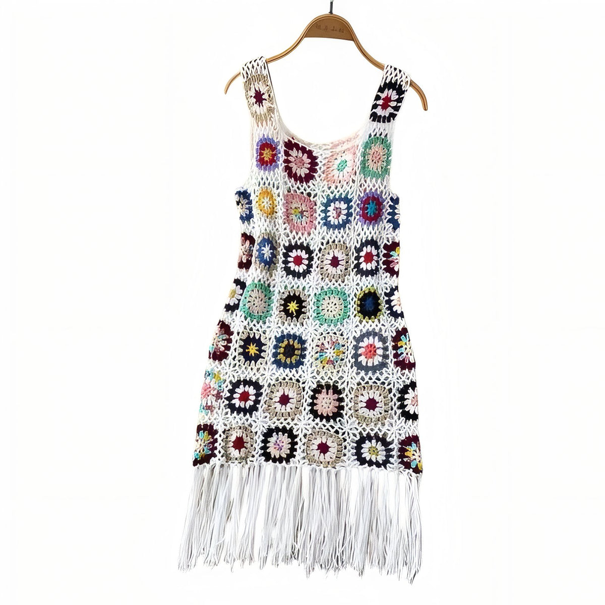 Robe de Plage en Crochet Ajourée Colorée - Blanc (court) - Unique