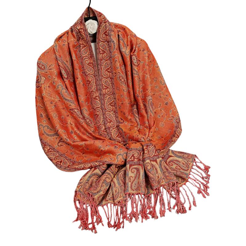 Foulard Motif Ethnique Orange et Rose 70x190cm