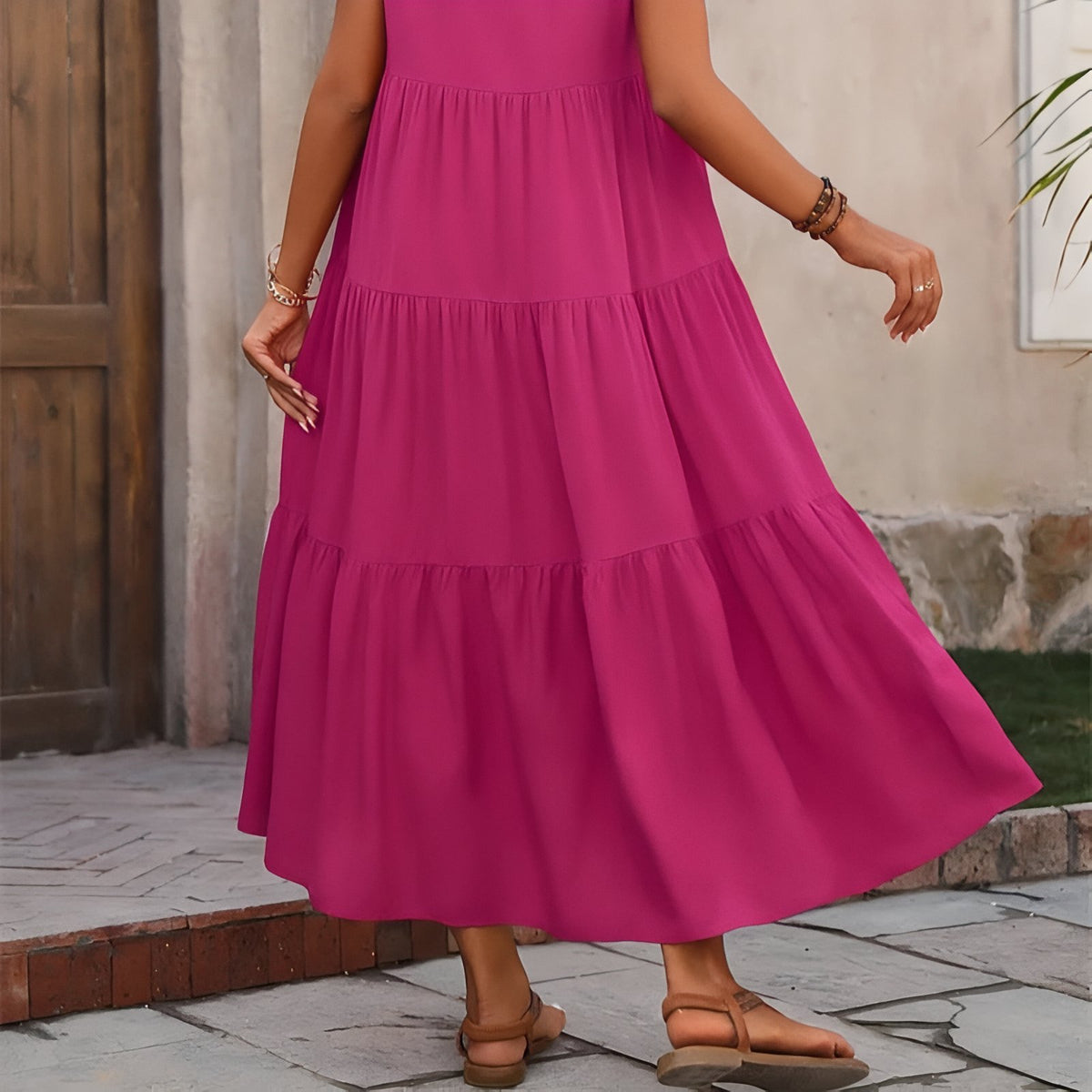 Robe de Plage à Volant portée en extérieur - Vert - Jaune - Rouge - Rose - Noir