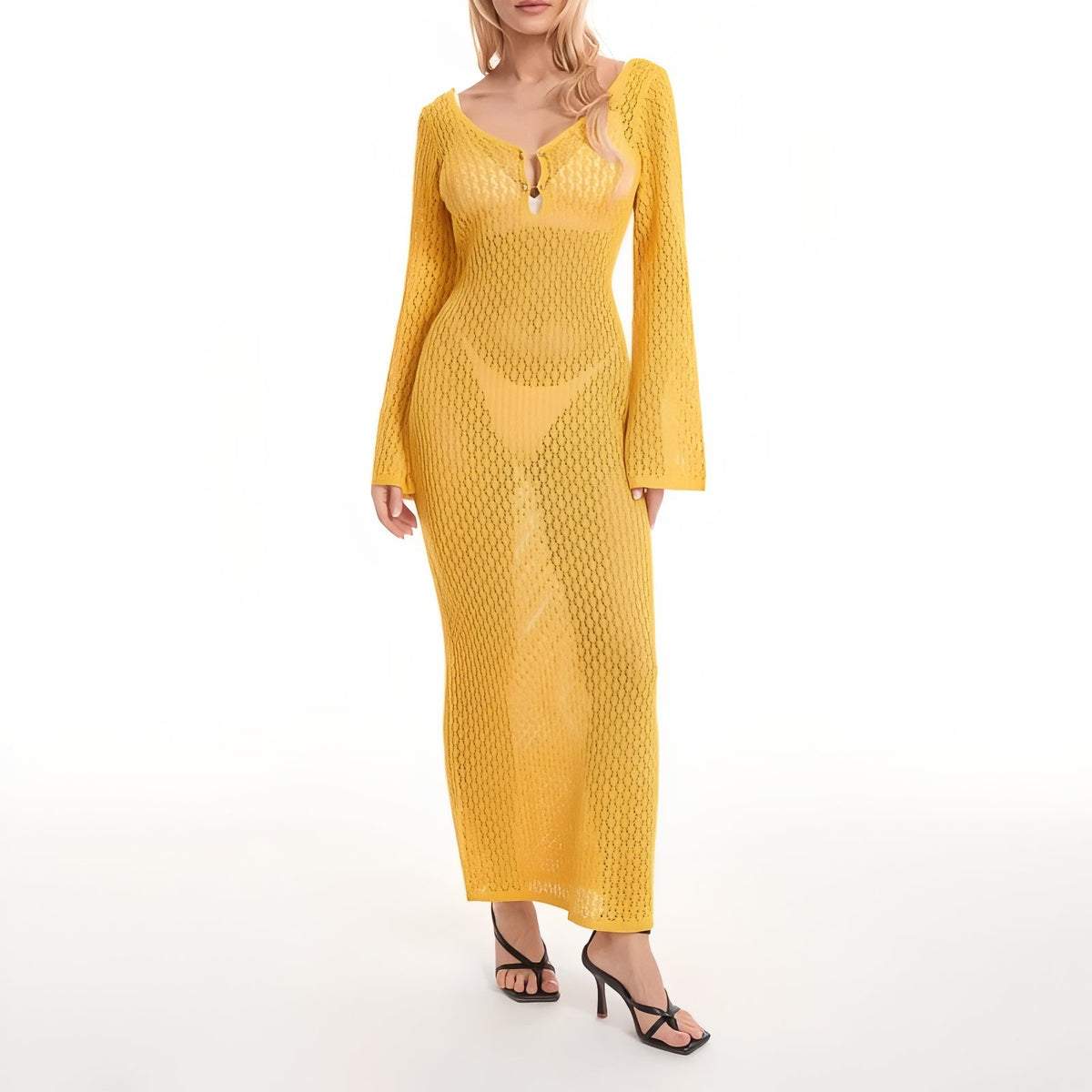 Robe Crochet de Plage Chic Ajourée - Jaune