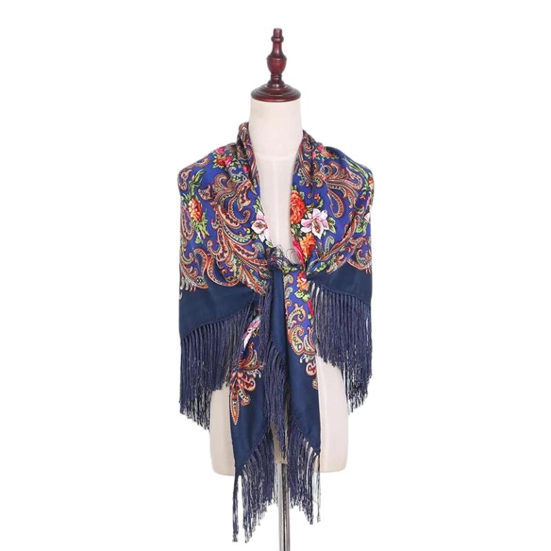 Châle Russe Bleu Marine 130x130cm