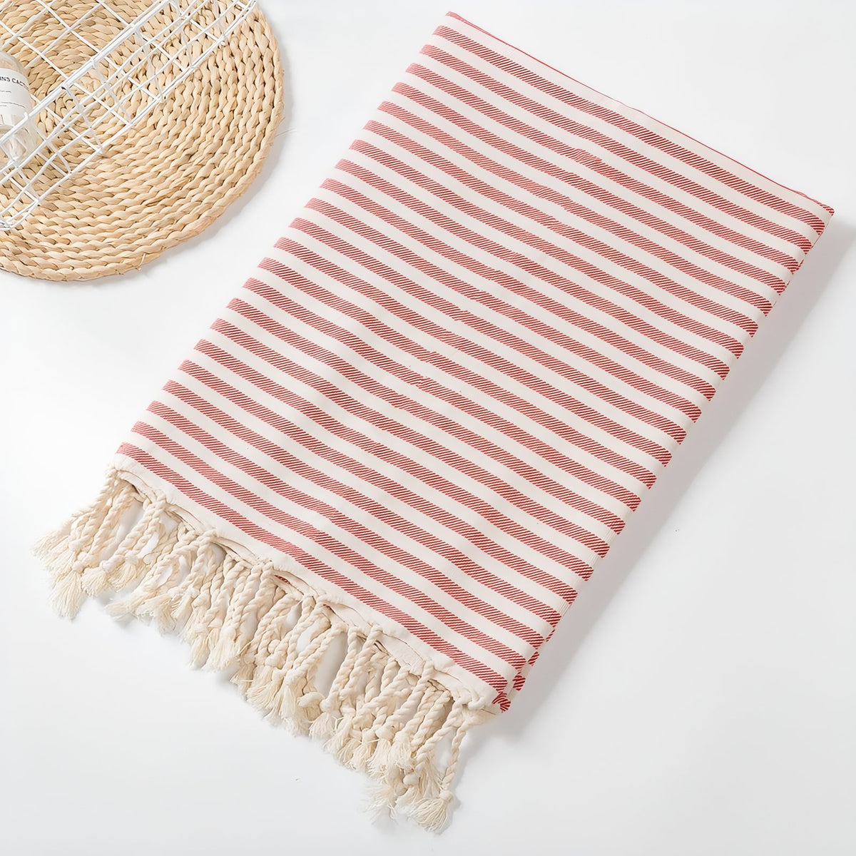 Fouta de Plage Coton gros plan franges - Vert - Jaune Vif - Bleu - Jaune Clair - Bleu Marine - Orange - Noir - Rouge