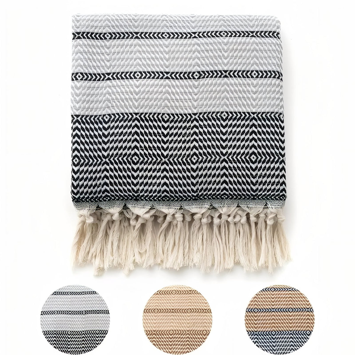 Fouta de Plage Nid d'Abeille gros plan motif tissé - Marron - Gris - Bleu Marine