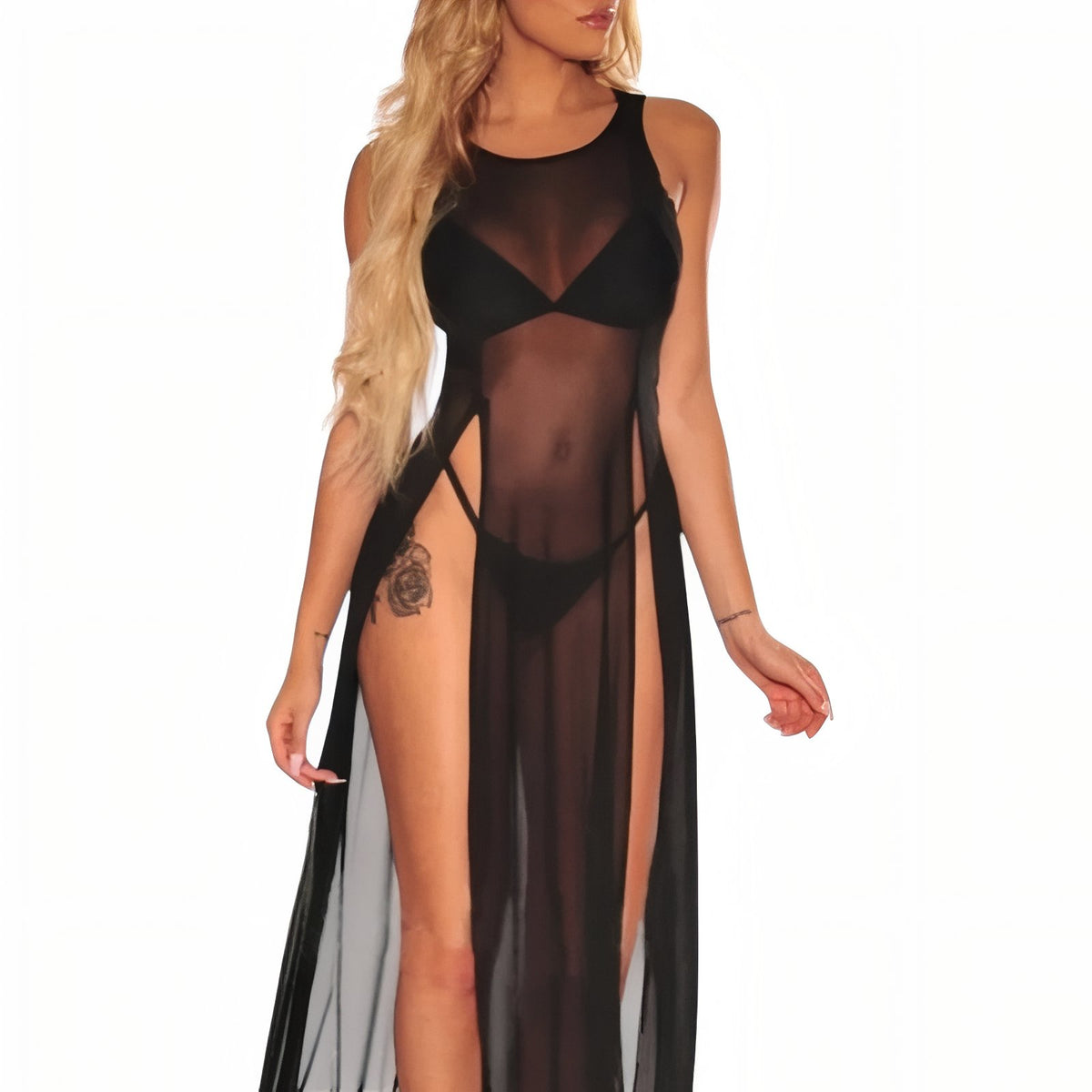 Robe de Plage Fendue Transparente - Noir