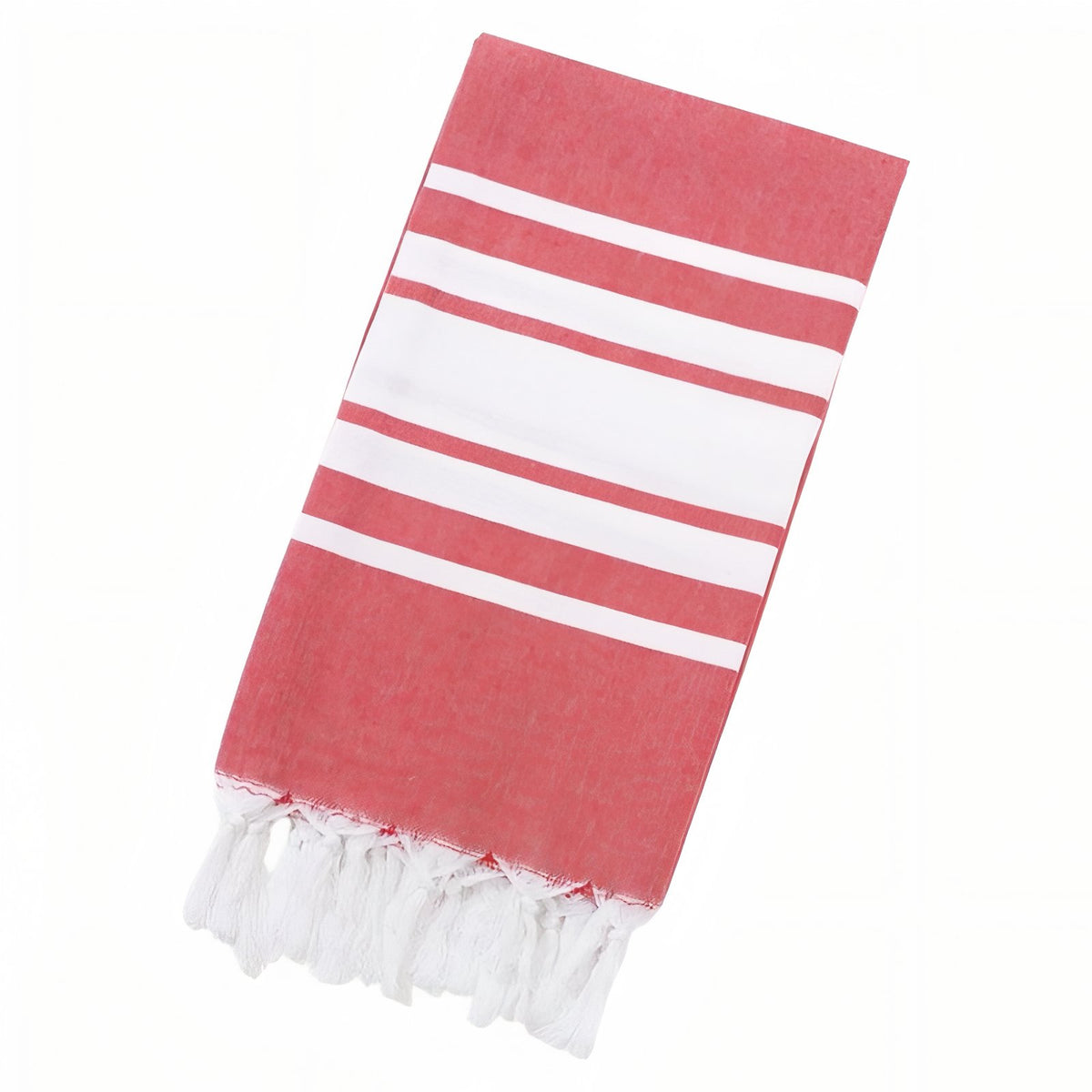 Fouta de Plage à Rayures Centrées et Franges - Rouge - 100*180cm