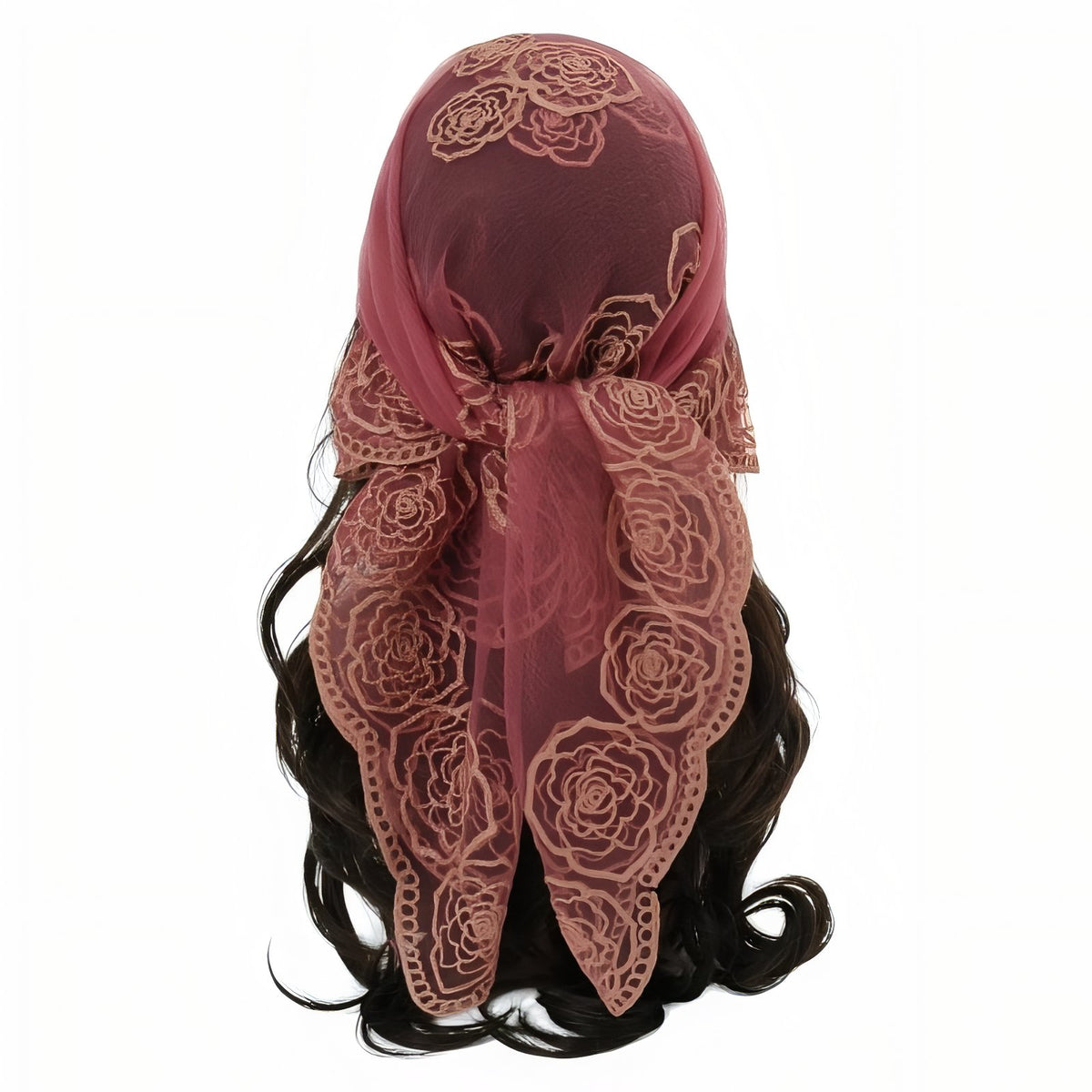 Foulard Cheveux Dentelle - Rose et Cuivre - 80*80cm