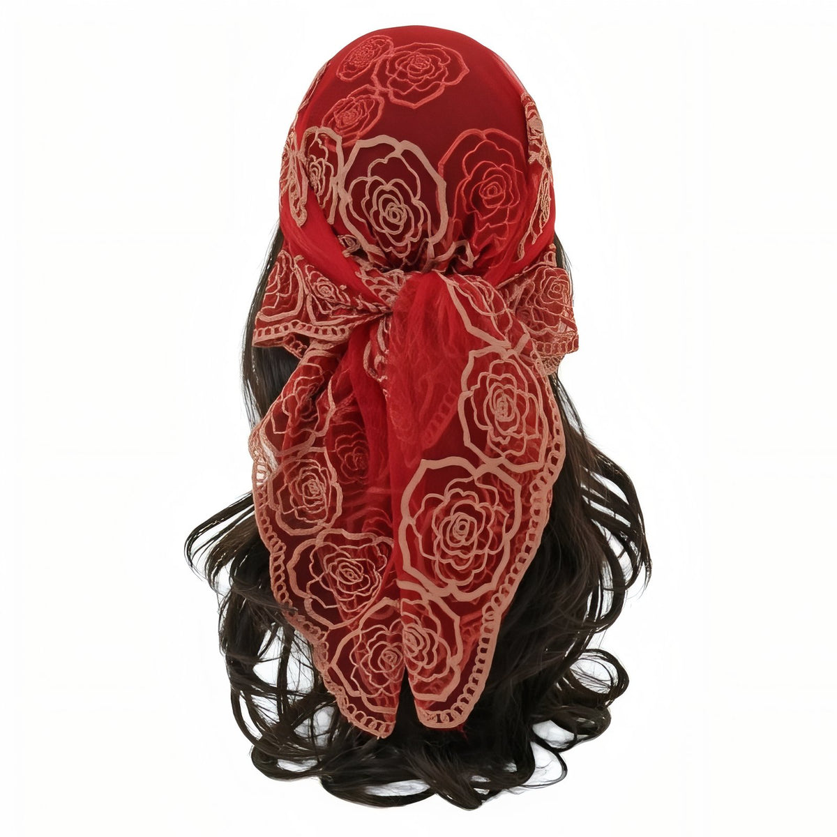 Foulard Cheveux Dentelle - Rouge et Doré - 80*80cm