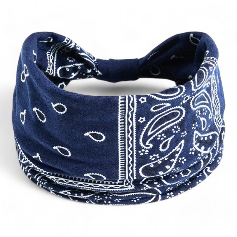 Bandana Bandeau Croisé Bleu Marine et Blanc 