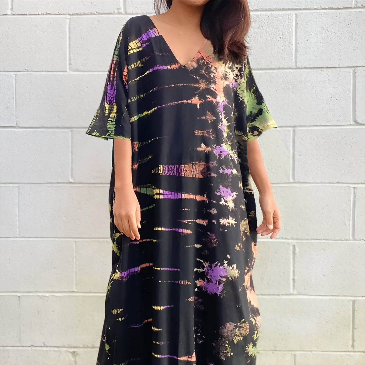 Longue Robe Tie and Dye - Noir et Ambre - Unique