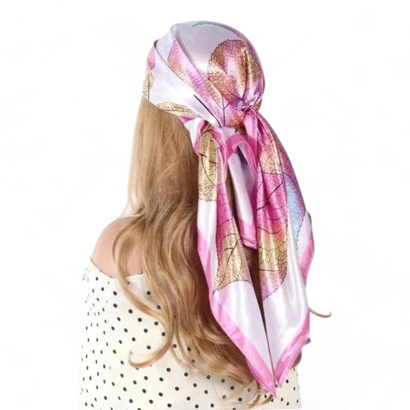 Foulard pour Cheveux Carré Rose et Jaune Pâle 90*90cm
