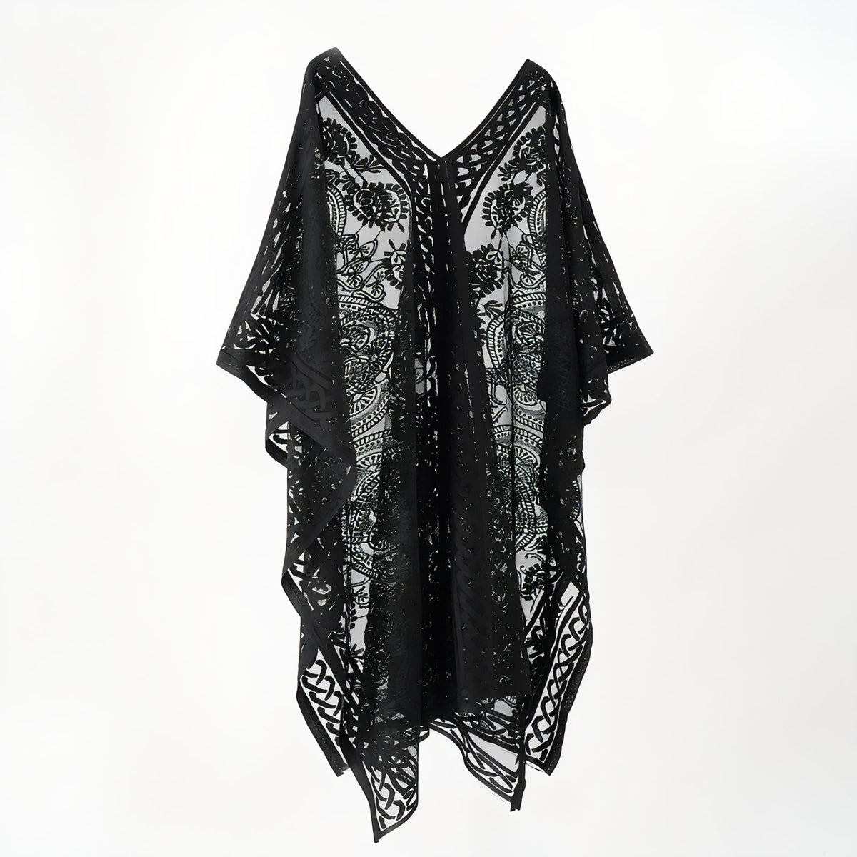 Tunique Robe Paréo Courte en Dentelle vue avant - Noir