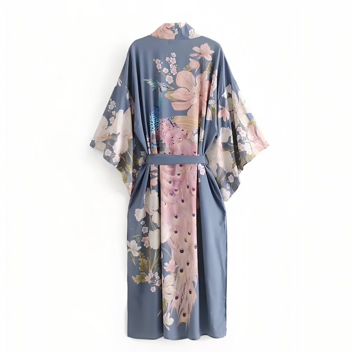 Kimono de Plage Imprimé Floral vue arrière - Bleu