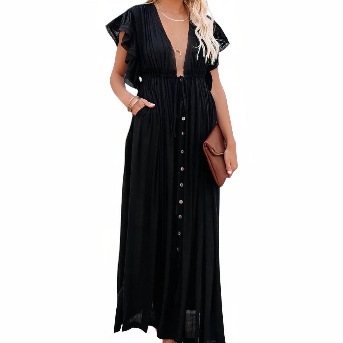 Robe de Plage Style Oversize - Noir - Unique