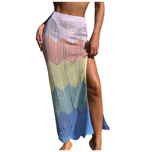 Jupe Plage Crochet Longue et Fendue - Multicouleurs