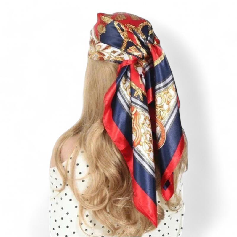 Foulard pour Cheveux Carré Rouge et Bleu Marine 90*90cm
