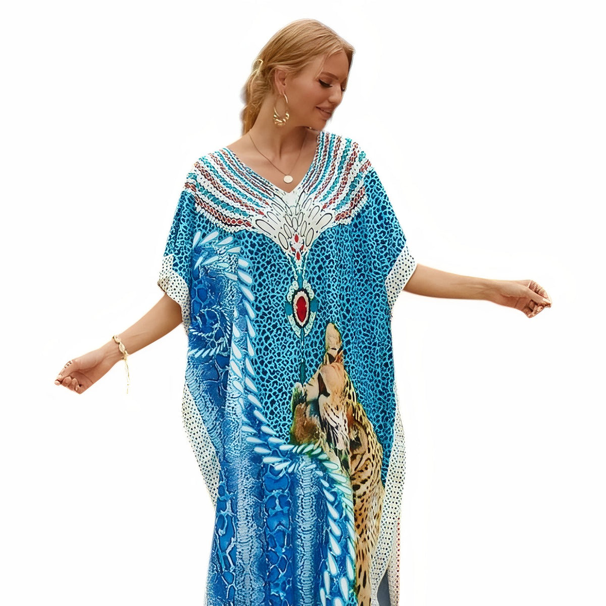 Robe Caftan Africain Imprimé Coloré - Guépard - Unique