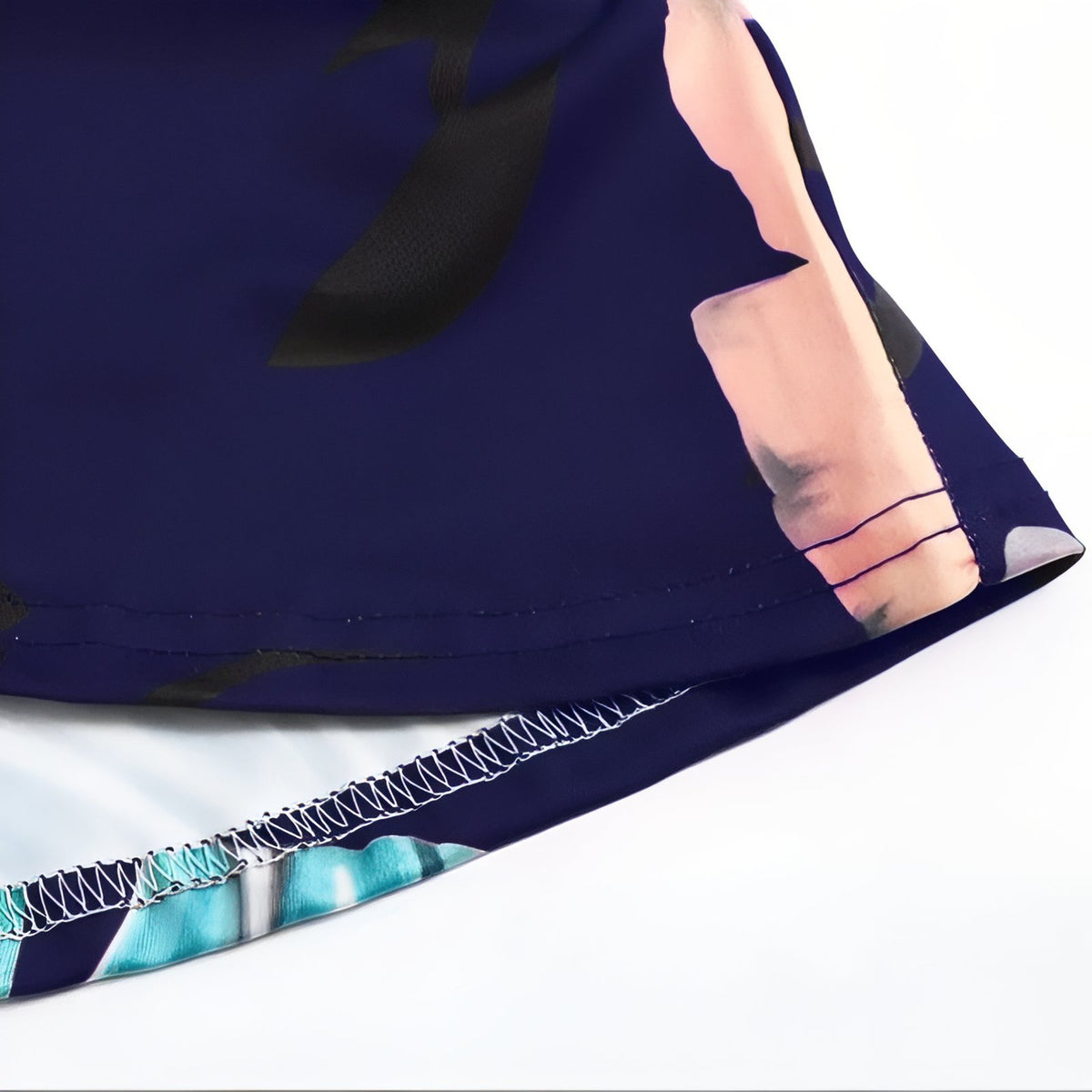 Robe de Plage Imprimé Tropical gros plan couture - Bleu - Rouge